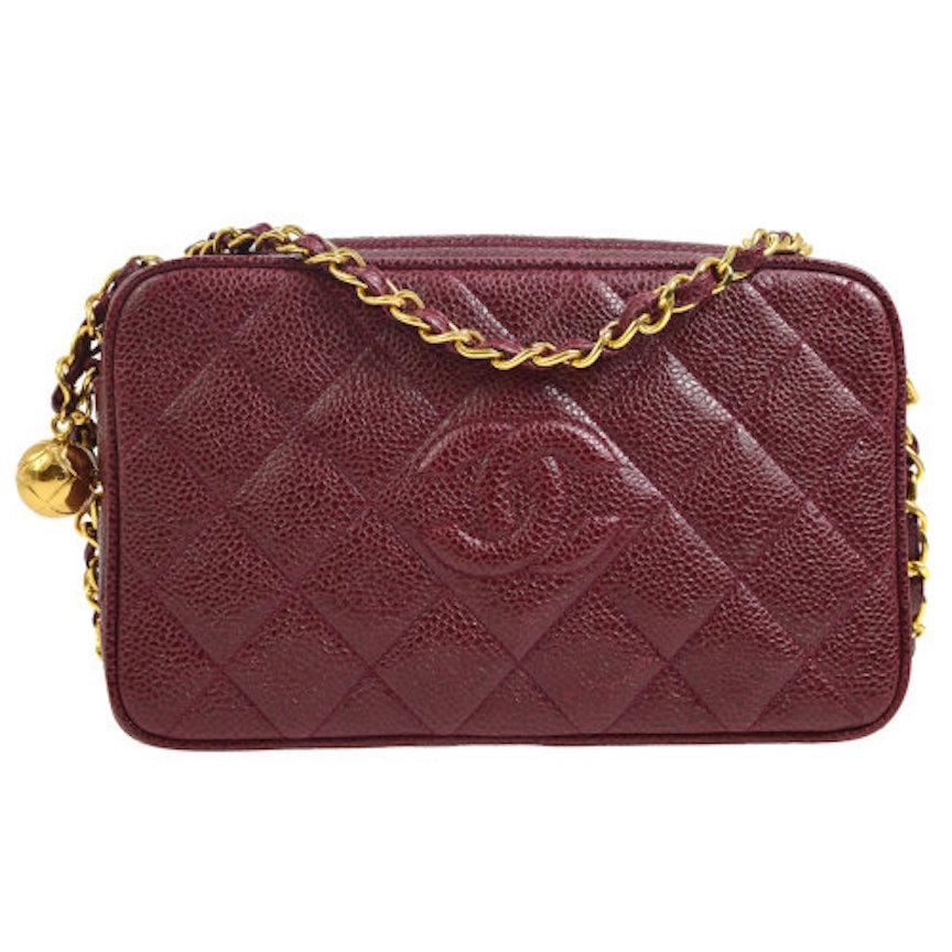 Chanel Burgundy Lizard Leather Small Evening Gold Camera Shoulder Bag in Box