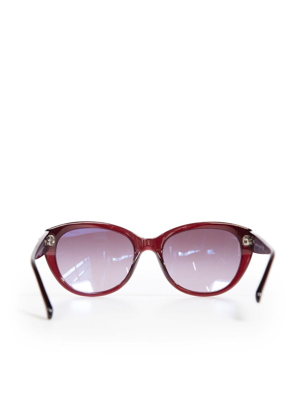 Gray Chanel Burgundy Logo Flower Sunglasses