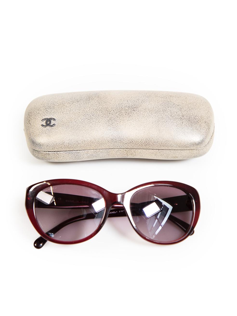 Chanel Burgundy Logo Flower Sunglasses 1
