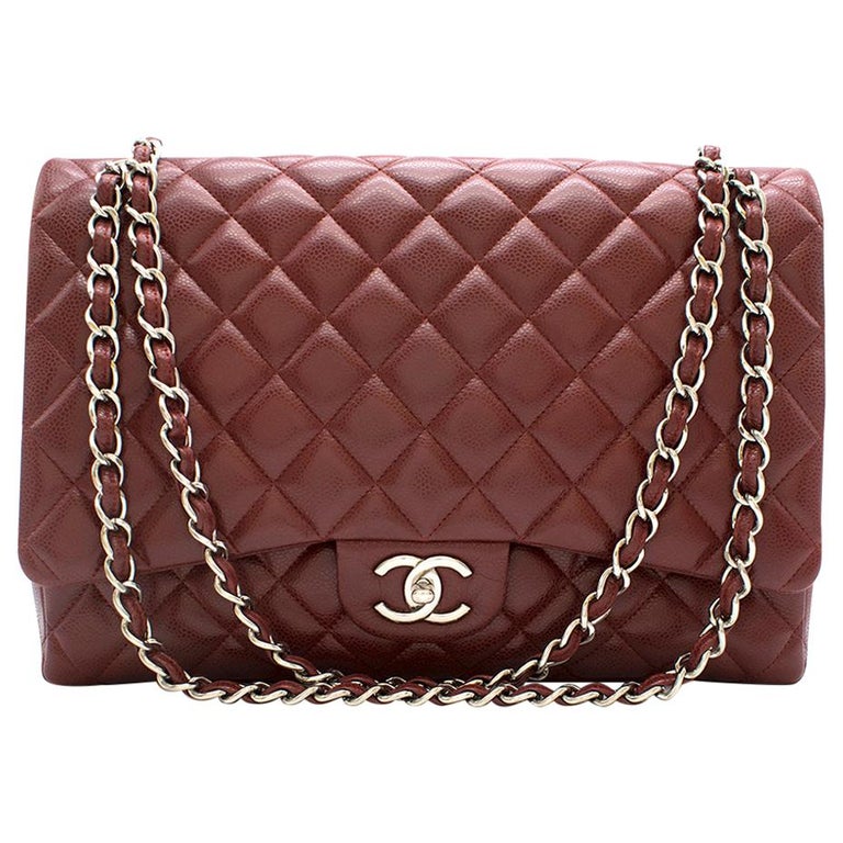 Chanel Burgundy Maxi Classic Flap Bag 33cm