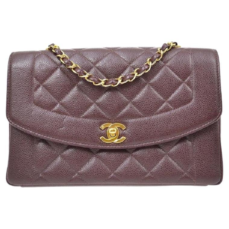 CHANEL Burgundy Medium Diana Caviar Leather Gold Evening Shoulder Flap Bag