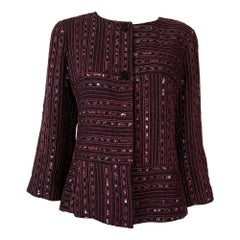 Chanel Burgundy Metallic Grid Sequin Double Button Closure Jacket Spring 1999P