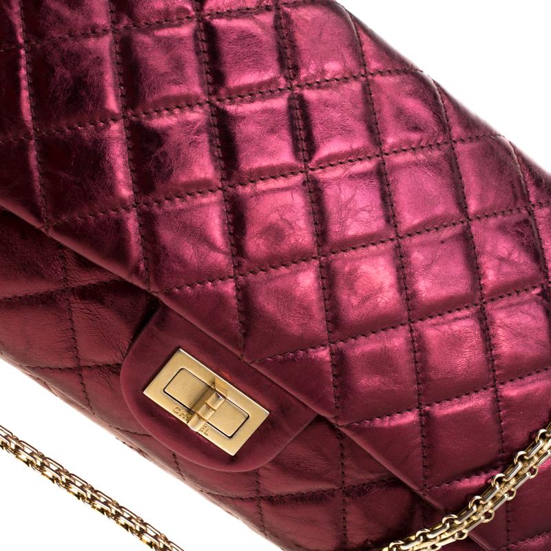 Chanel Burgundy Metallic Quilted Leather Reissue 2.55 Classic 227 Flap Bag 2