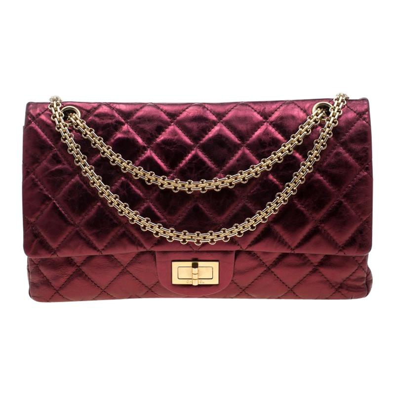 Chanel Burgundy Metallic Quilted Leather Reissue 2.55 Classic 227 Flap Bag