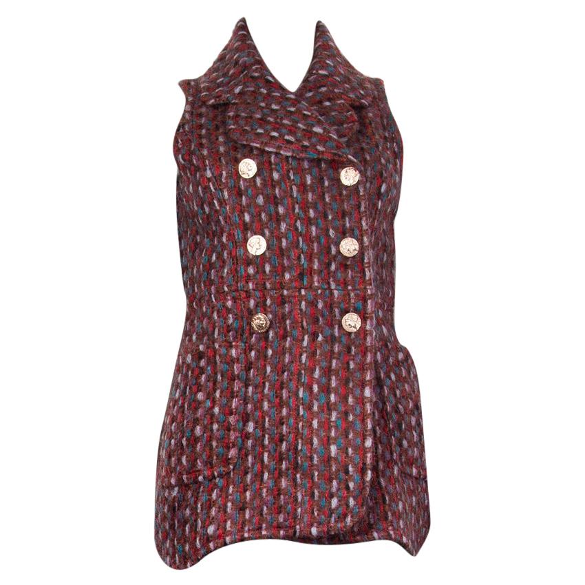 CHANEL burgundy mohair 
wool Tweed High-Low Vest Jacket 36 XS