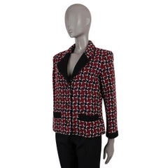 CHANEL burgundy navy black wool 2015 15K HOUNDSTOOTH Tweed Jacket 40 M