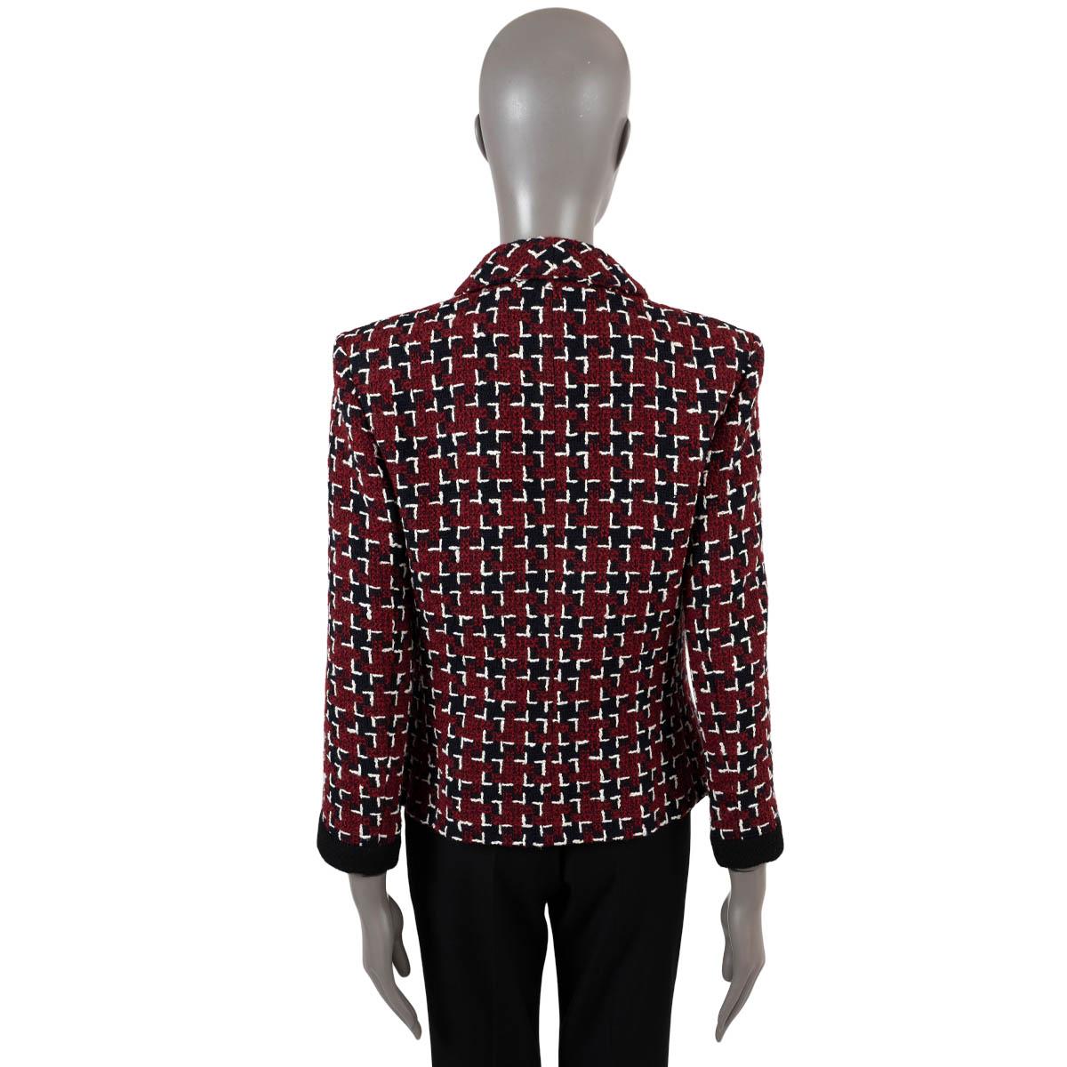 Women's CHANEL burgundy navy black wool 2015 15K HOUNDSTOOTH Tweed Jacket 40 M For Sale