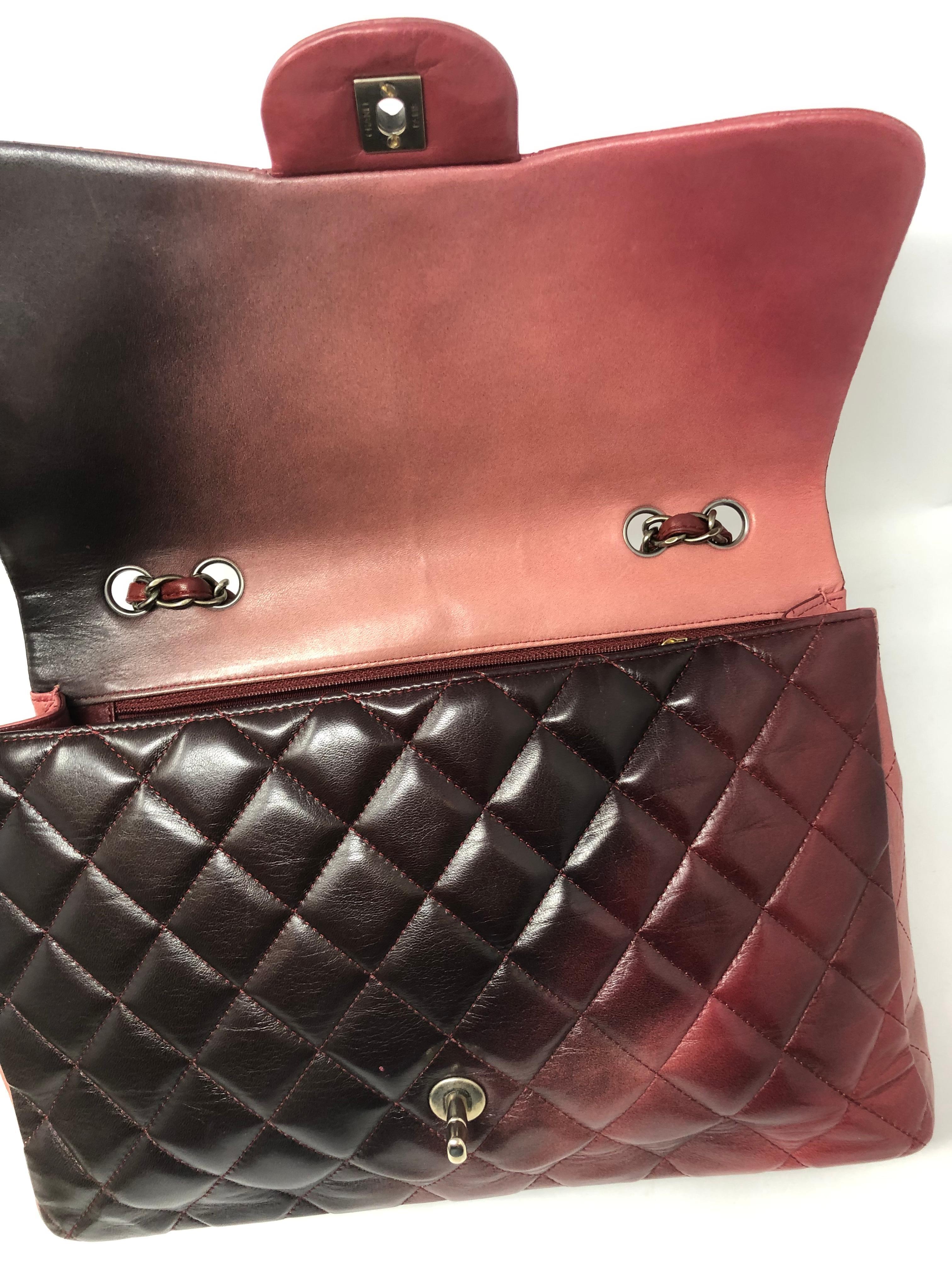 Chanel Burgundy Ombre Jumbo Classic Bag 2