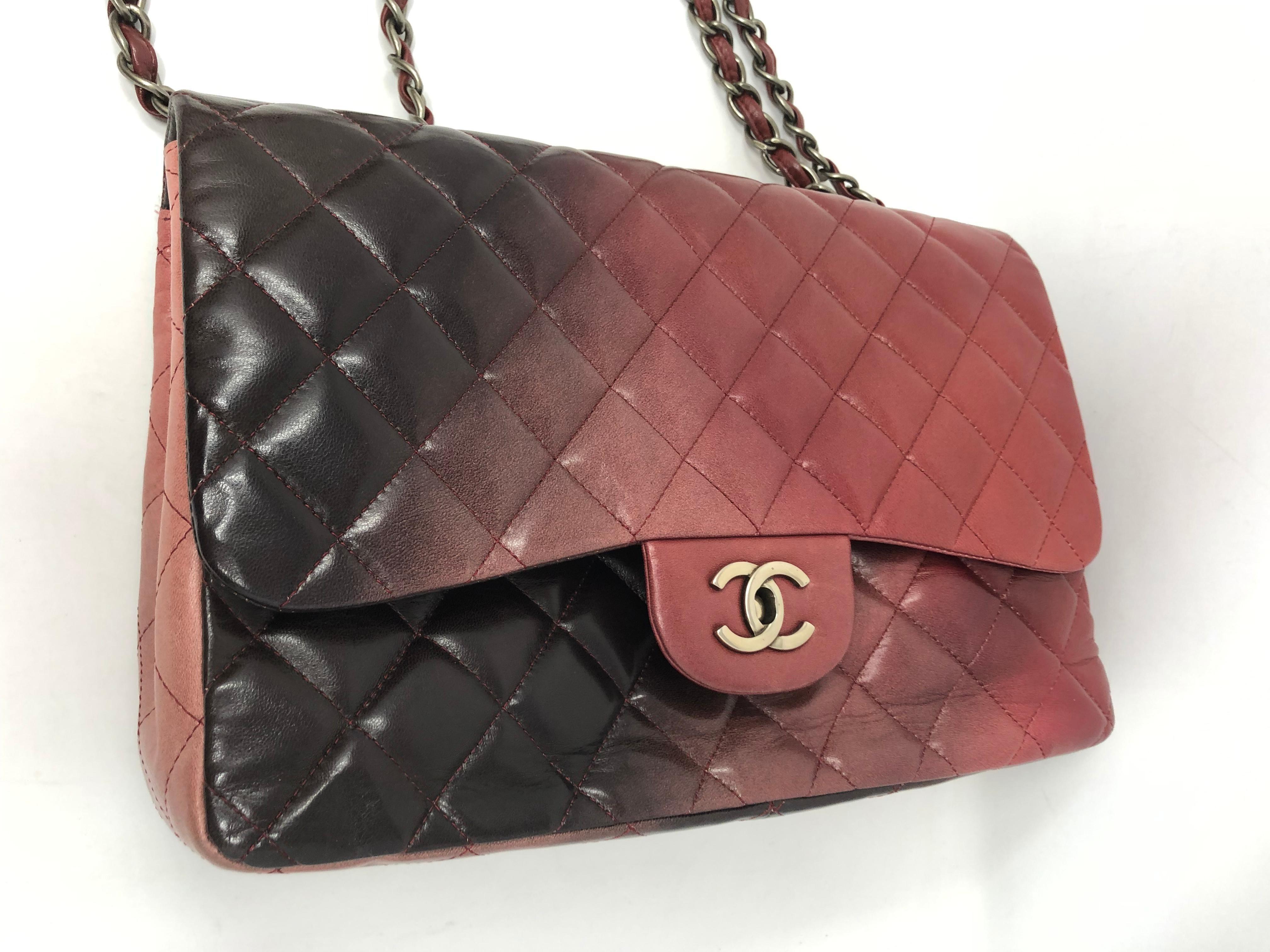 Chanel Burgundy Ombre Jumbo Classic Bag 3