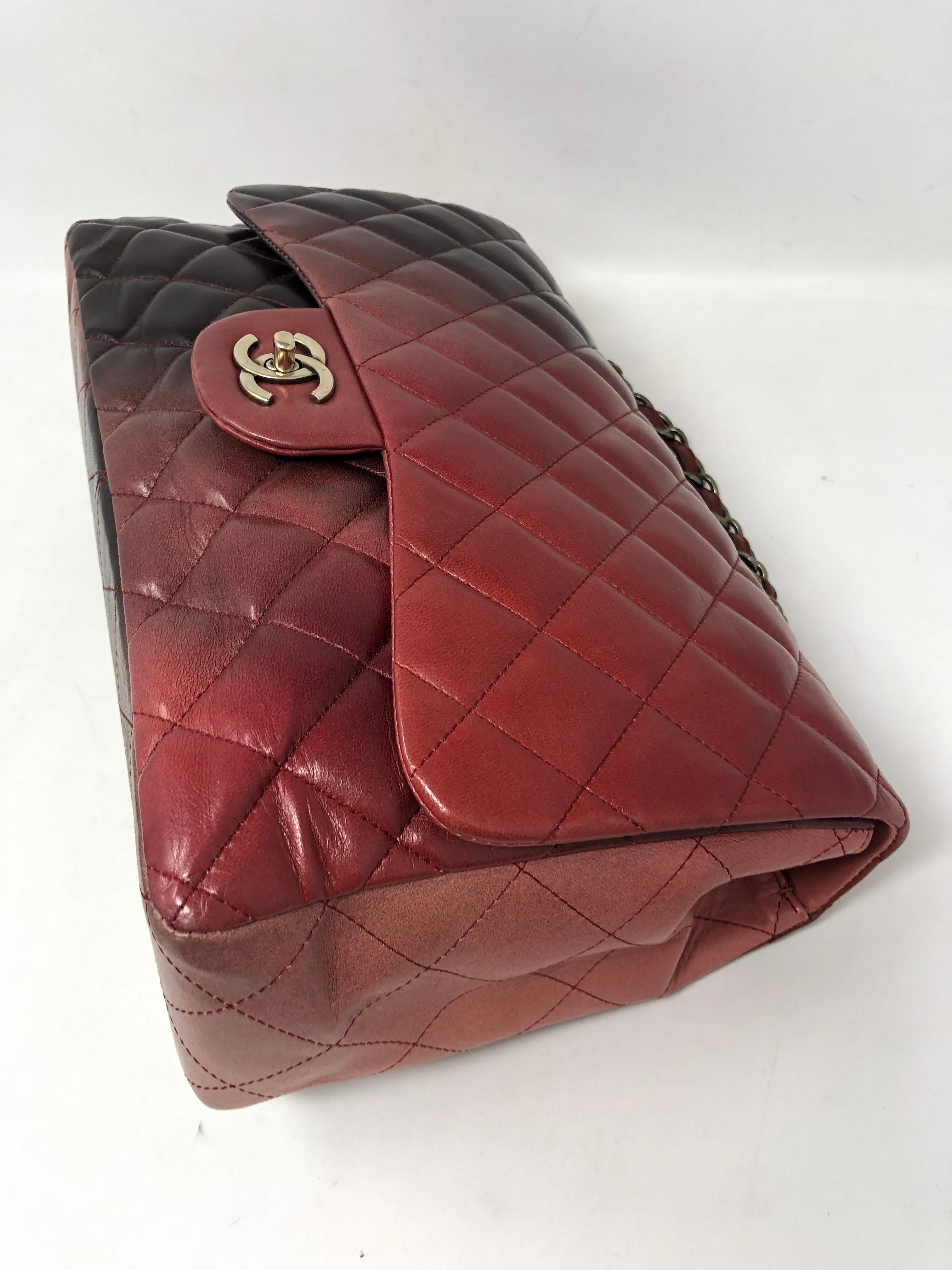 Chanel Burgundy Ombre Jumbo Classic Bag In Excellent Condition In Athens, GA