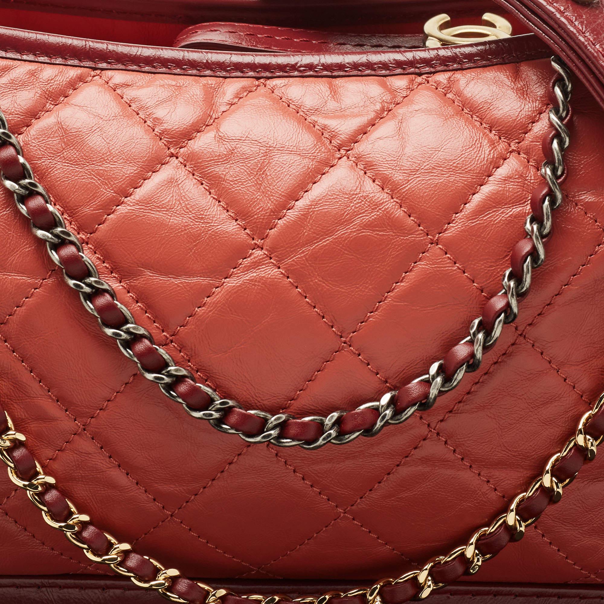 Chanel Burgundy/Orange Quilted Aged Leather Medium Gabrielle Hobo 7