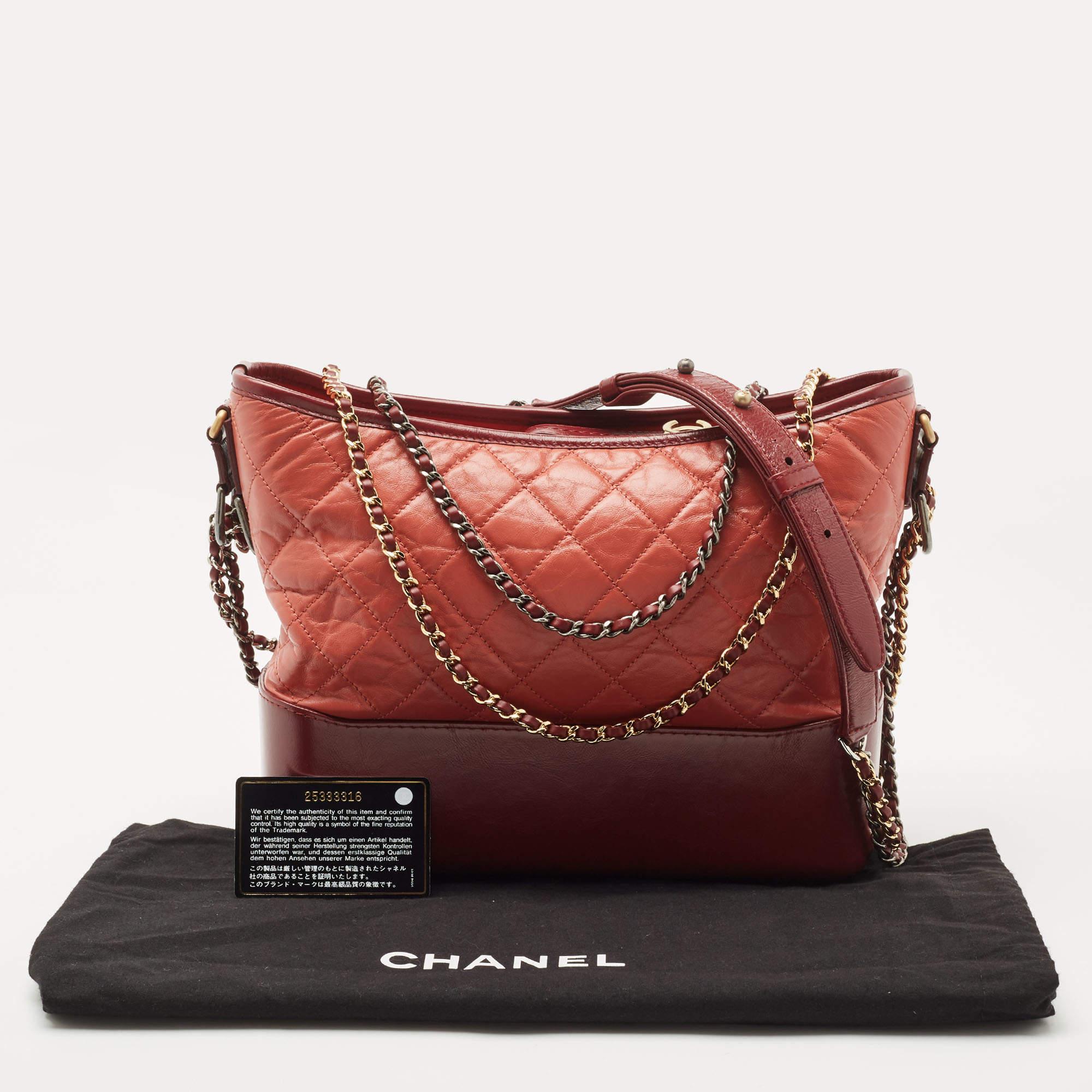 Chanel Burgundy/Orange Quilted Aged Leather Medium Gabrielle Hobo 4