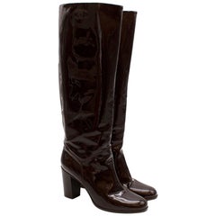 Chanel Burgundy Patent Leather Boots 41