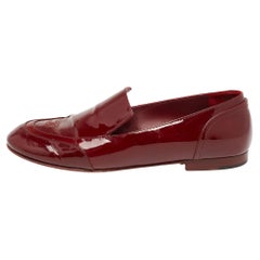 Chanel Burgundy Patent Leather CC Loafers Size 39.5