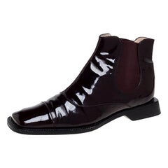 Chanel Burgundy Patent Leather Elastic Ankle Boots Size 37.5