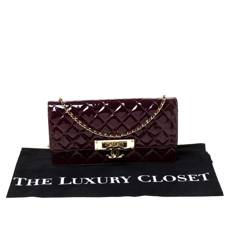 Chanel Burgundy Patent Leather Golden Class Double CC WOC Clutch Bag 6