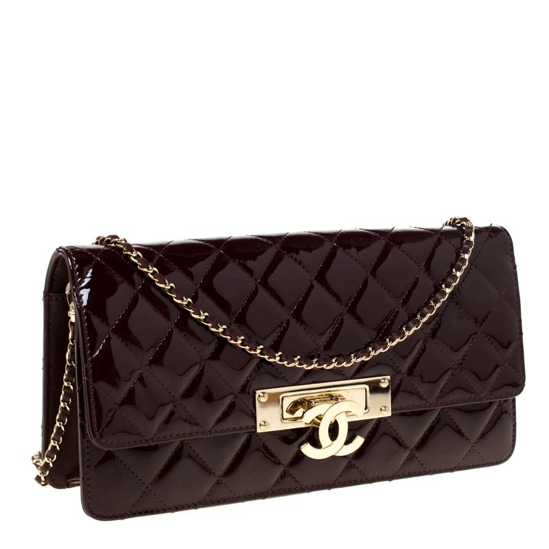 Women's Chanel Burgundy Patent Leather Golden Class Double CC WOC Clutch Bag