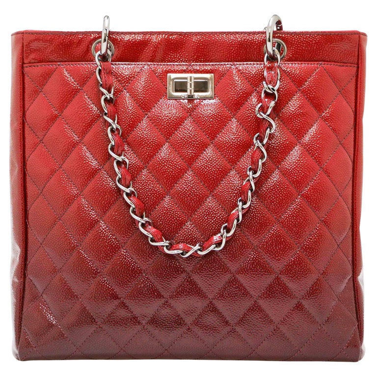 Chanel Burgundy Patent Leather Tote Bag For Sale at 1stDibs
