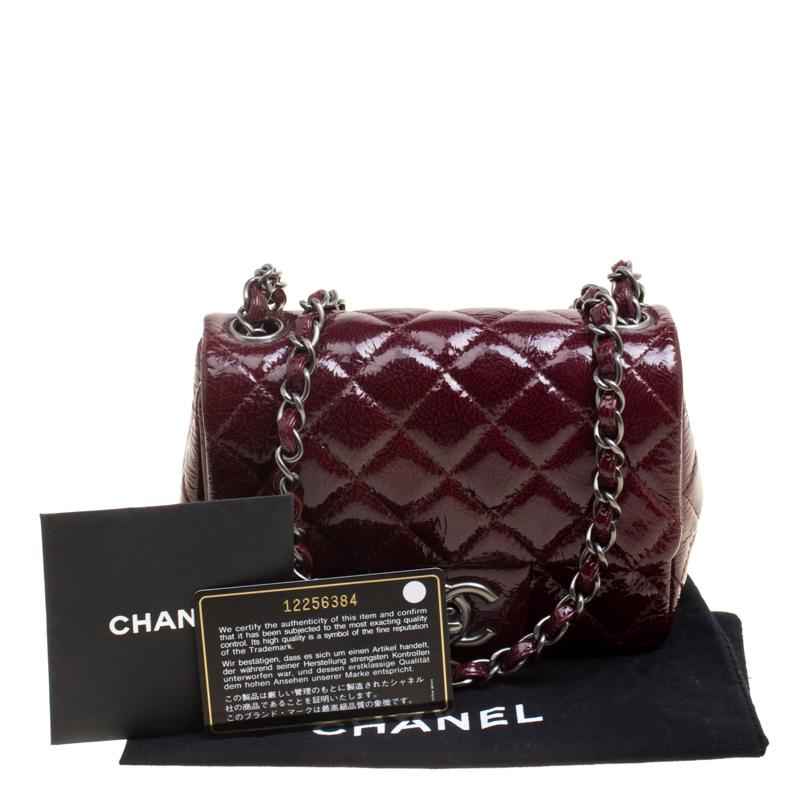 Chanel Burgundy Patent Textured Leather New Mini Classic Single Flap Bag 5