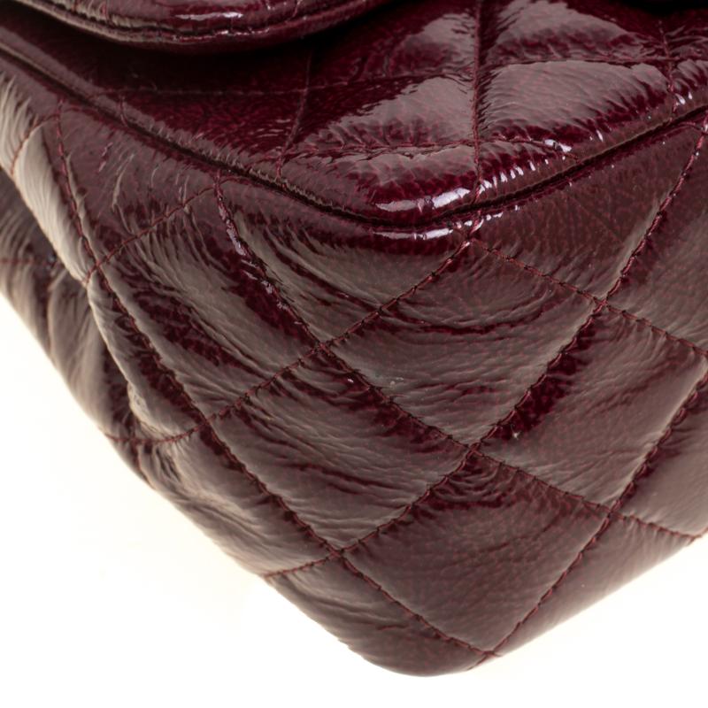 Chanel Burgundy Patent Textured Leather New Mini Classic Single Flap Bag 6