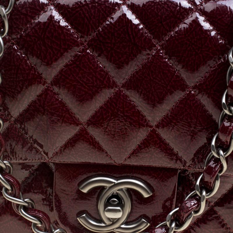 Women's Chanel Burgundy Patent Textured Leather New Mini Classic Single Flap Bag