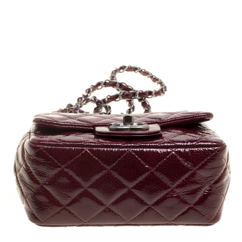 Chanel Burgundy Patent Textured Leather New Mini Classic Single Flap Bag 1