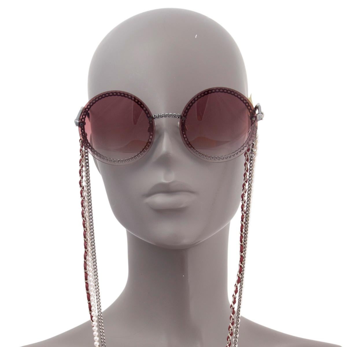 Women's CHANEL burgundy PEARL CHAIN ROUND 4245 Sunglasses