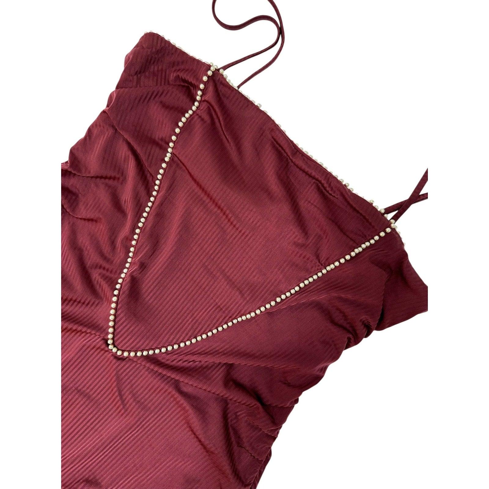 Marron Maillot de bain Chanel en perles de Bourgogne Sz.42 en vente