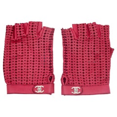 Chanel Burgundy Perforated Lambskin Turnlock Gloves Size 8