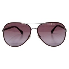 Chanel Burgundy Pilot Aviator Sunglasses With Chain-Link Leather Detailing