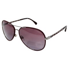 Chanel Burgundy Pilot Aviator Sunglasses With Chain-Link Leather Detailing