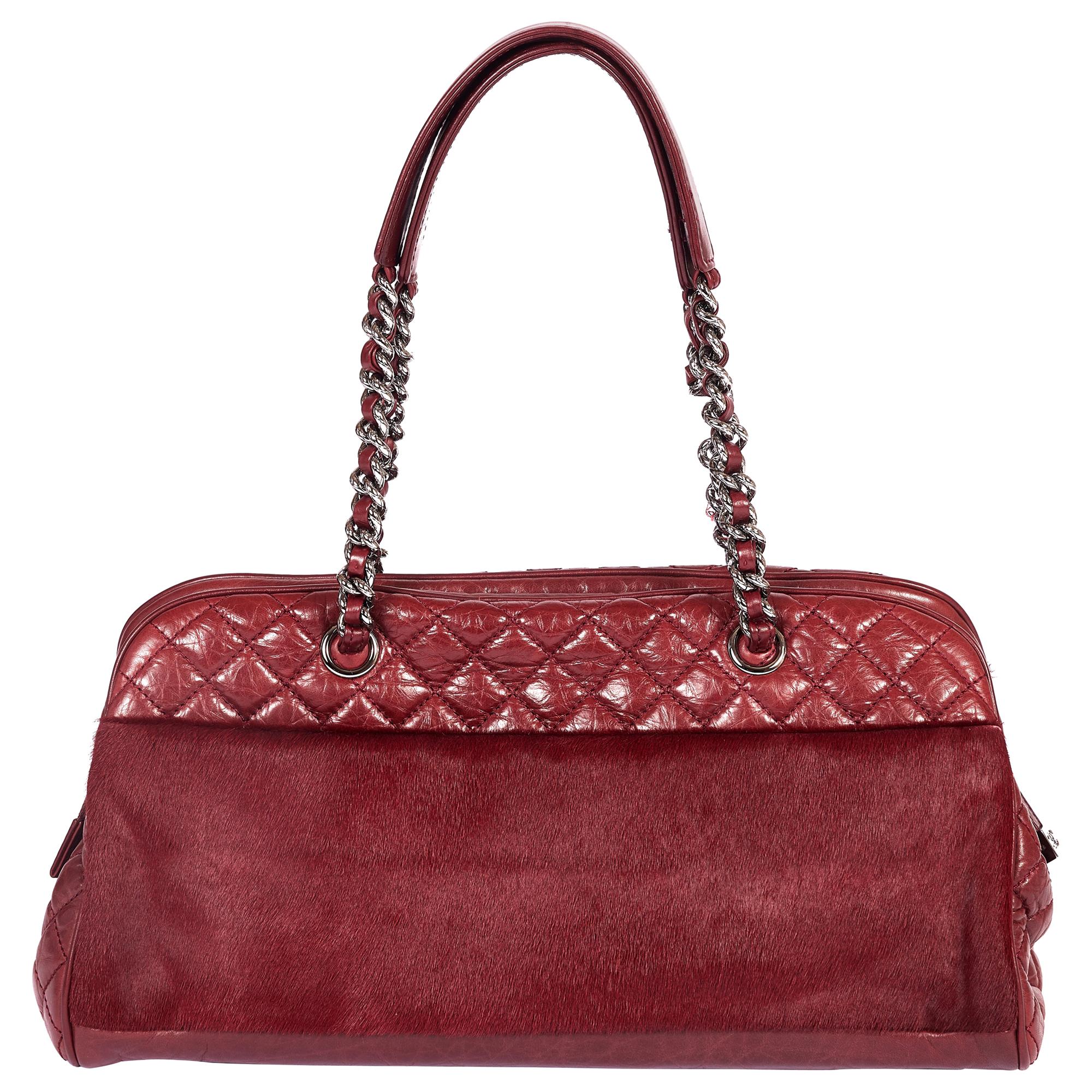 Chanel Burgundy Pony Hair Zipped Tote For Sale