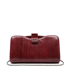 Chanel Burgundy Python Clutch with silver chain