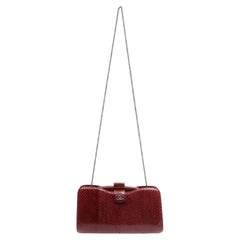Chanel Burgundy Python Clutch with silver chain