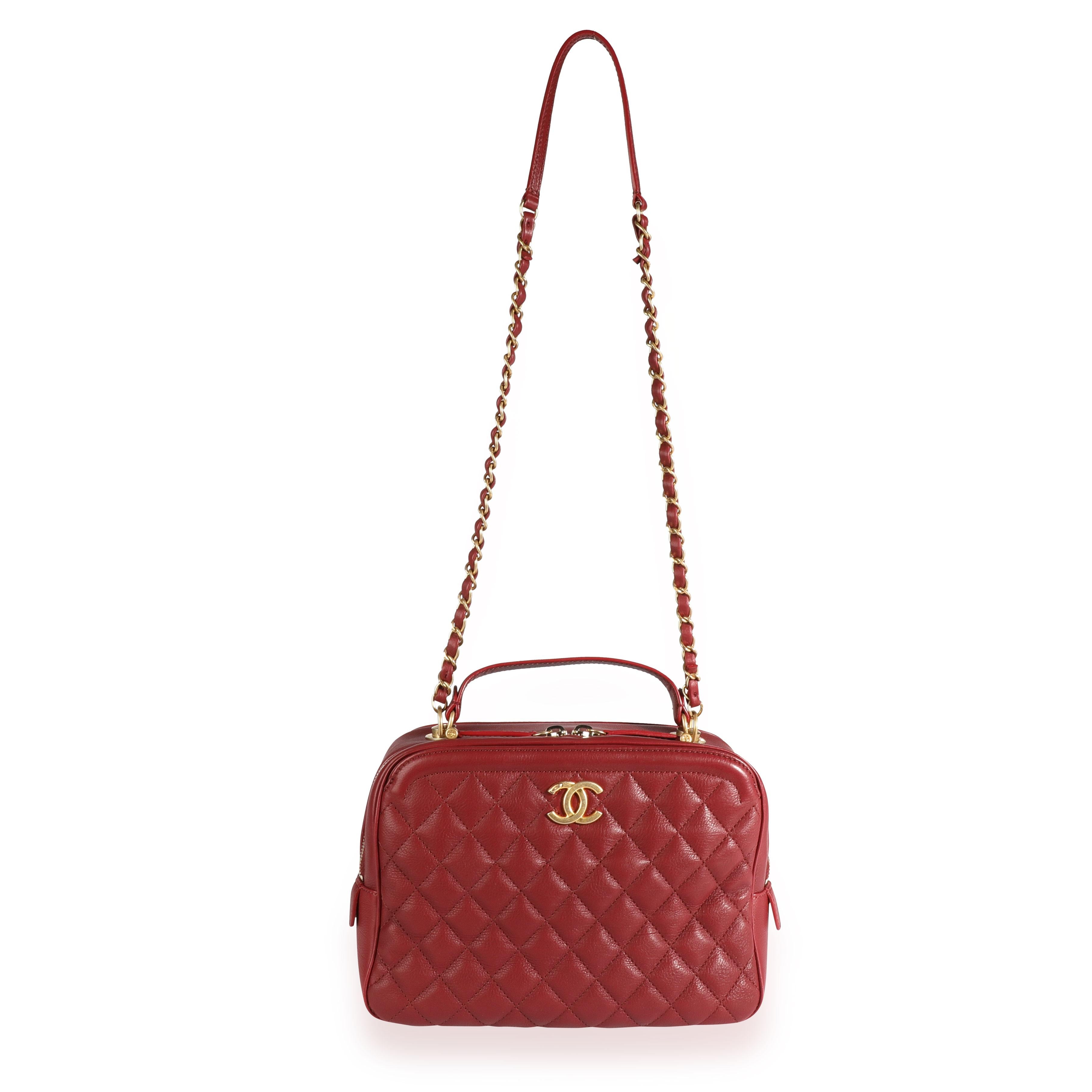 Listing Title: Chanel Burgundy Quilted Calfskin Leather Medium Vanity Case
SKU: 109599

MSRP: USD 4,800.00
Handbag Condition: Very Good
Condition Comments: Very Good Condition. Light scuffing to corners. Wrinkling to leather.

Brand: Chanel
Model: