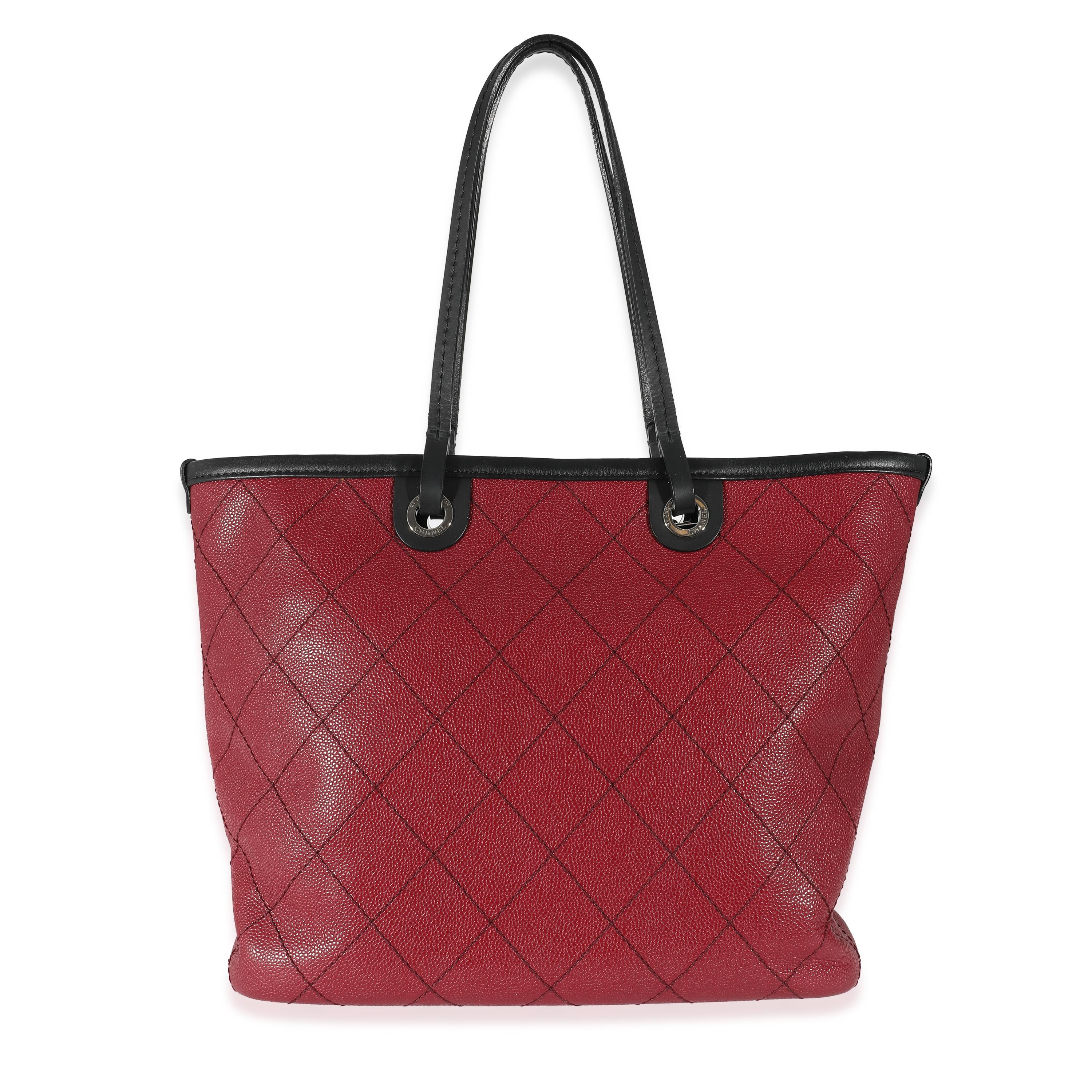 Chanel Burgundy Quilted Caviar Fever Tote For Sale 2