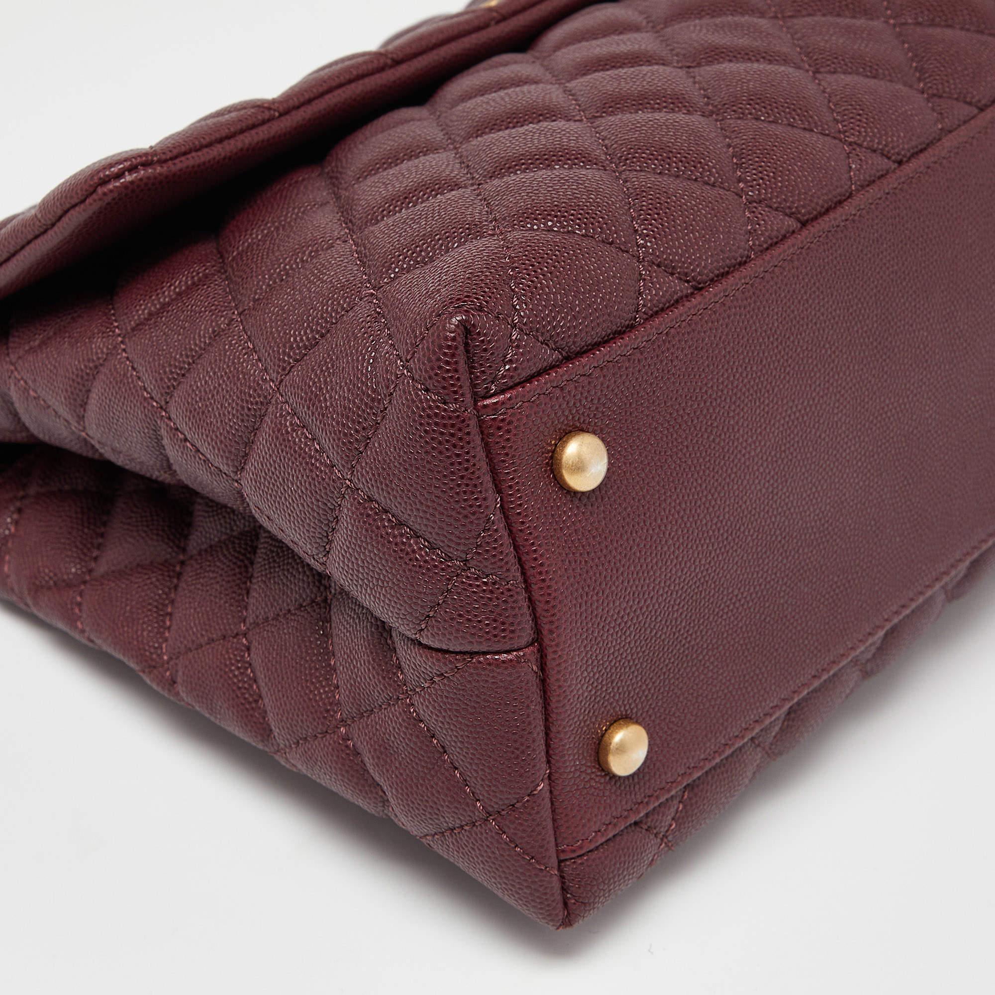 Chanel Burgundy Quilted Caviar Leather and Lizard Medium Coco Top Handle Bag 1