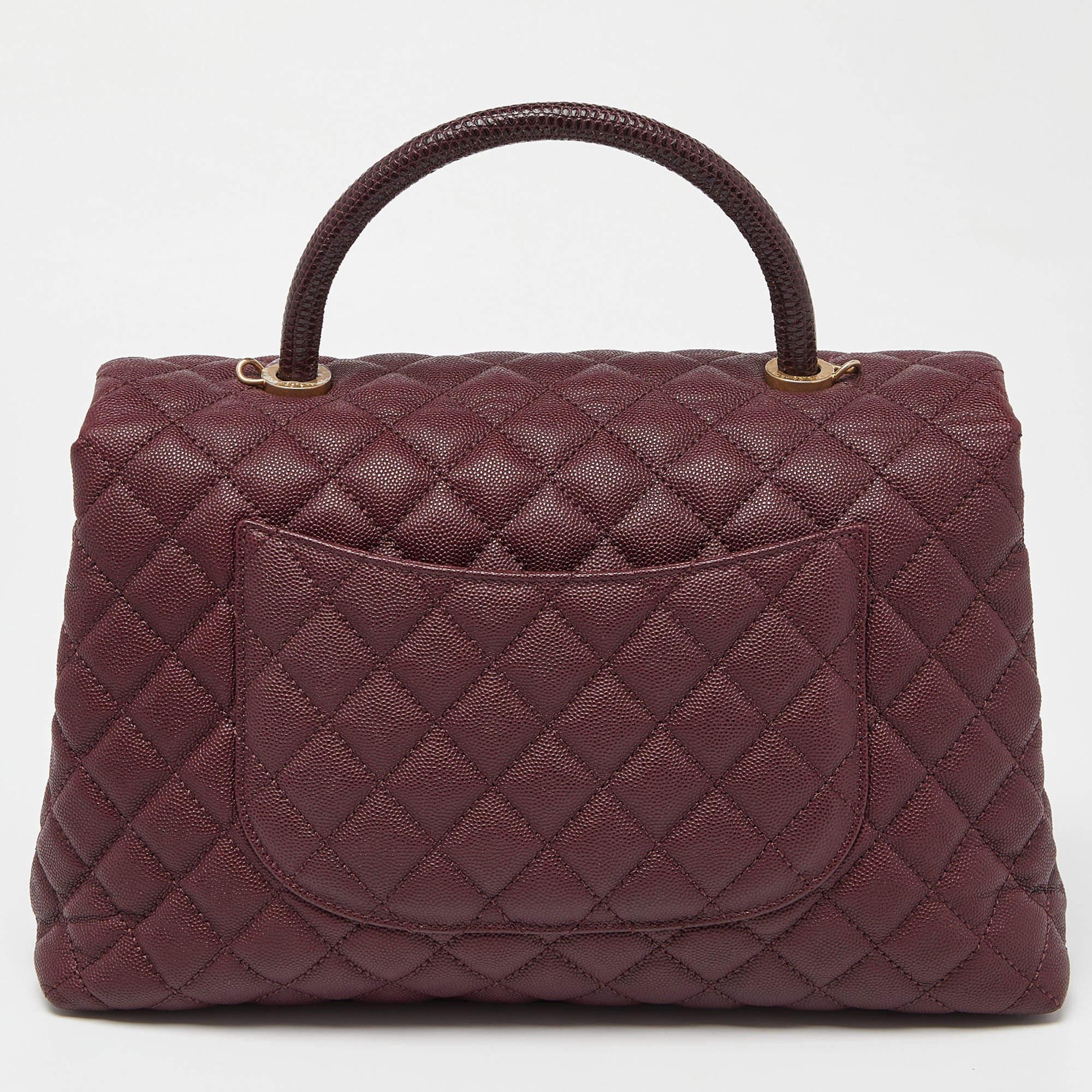 Chanel Burgundy Quilted Caviar Leather and Lizard Medium Coco Top Handle Bag 5
