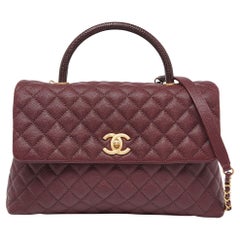 Chanel Burgundy Quilted Caviar Leather and Lizard Medium Coco Top Handle Bag