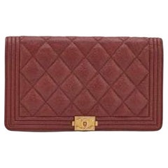 Chanel Burgundy Quilted Caviar Leather Boy L Yen Continental Wallet
