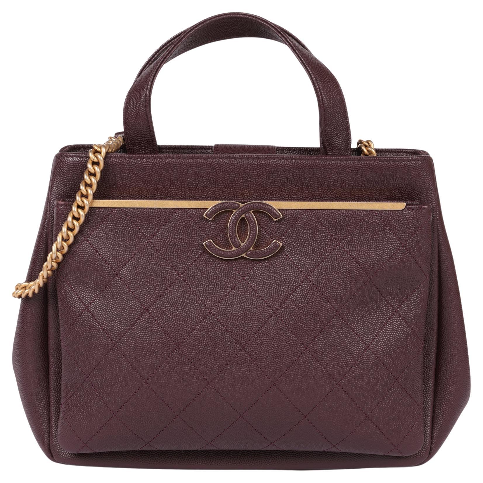 Chanel Burgundy Quilted Caviar Leather Framed Business Affinity Shoulder Tote For Sale