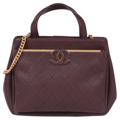 Chanel Burgundy Quilted Caviar Leather Framed Business Affinity Shoulder Tote