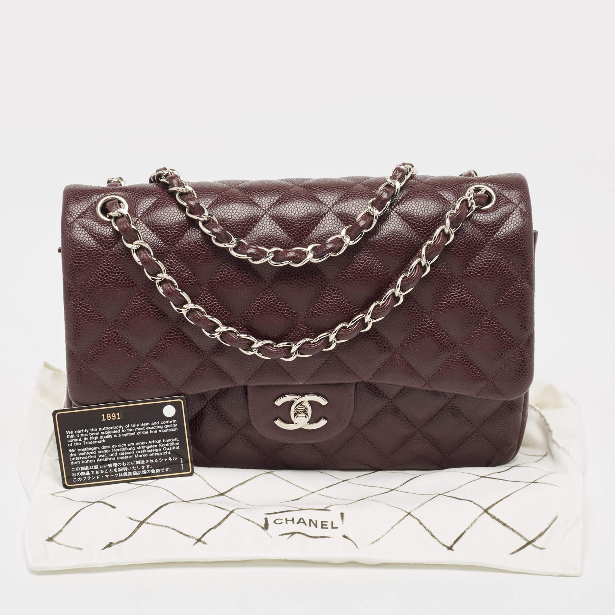 Chanel Burgundy Quilted Caviar Leather Jumbo Classic Double Flap Bag 9