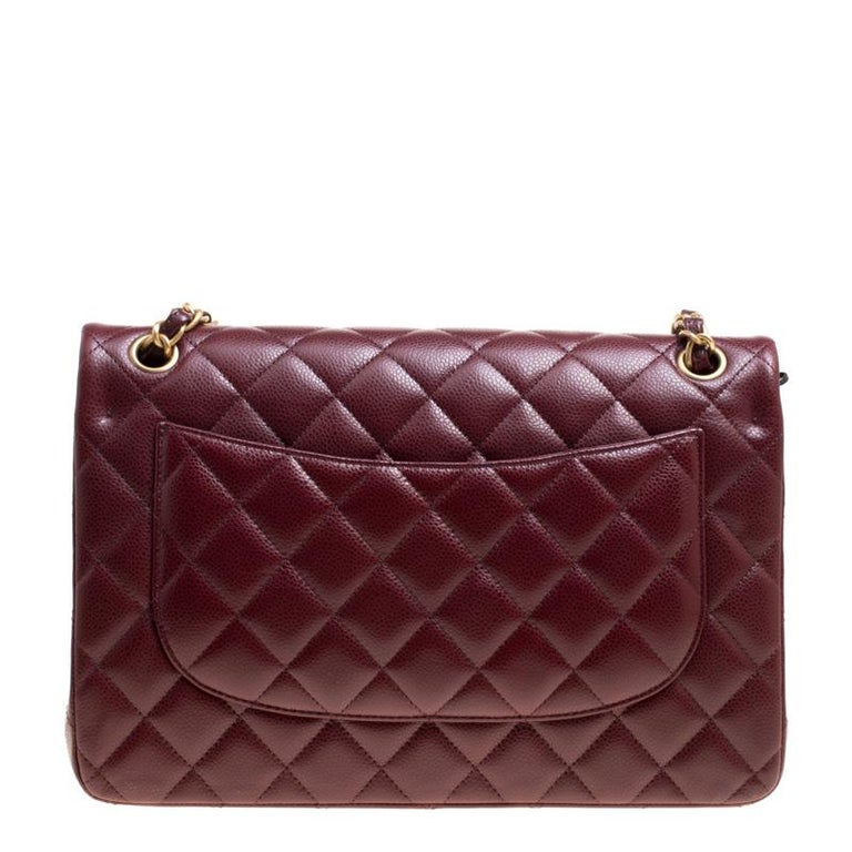 Chanel Burgundy Quilted Caviar Leather Jumbo Classic Double Flap