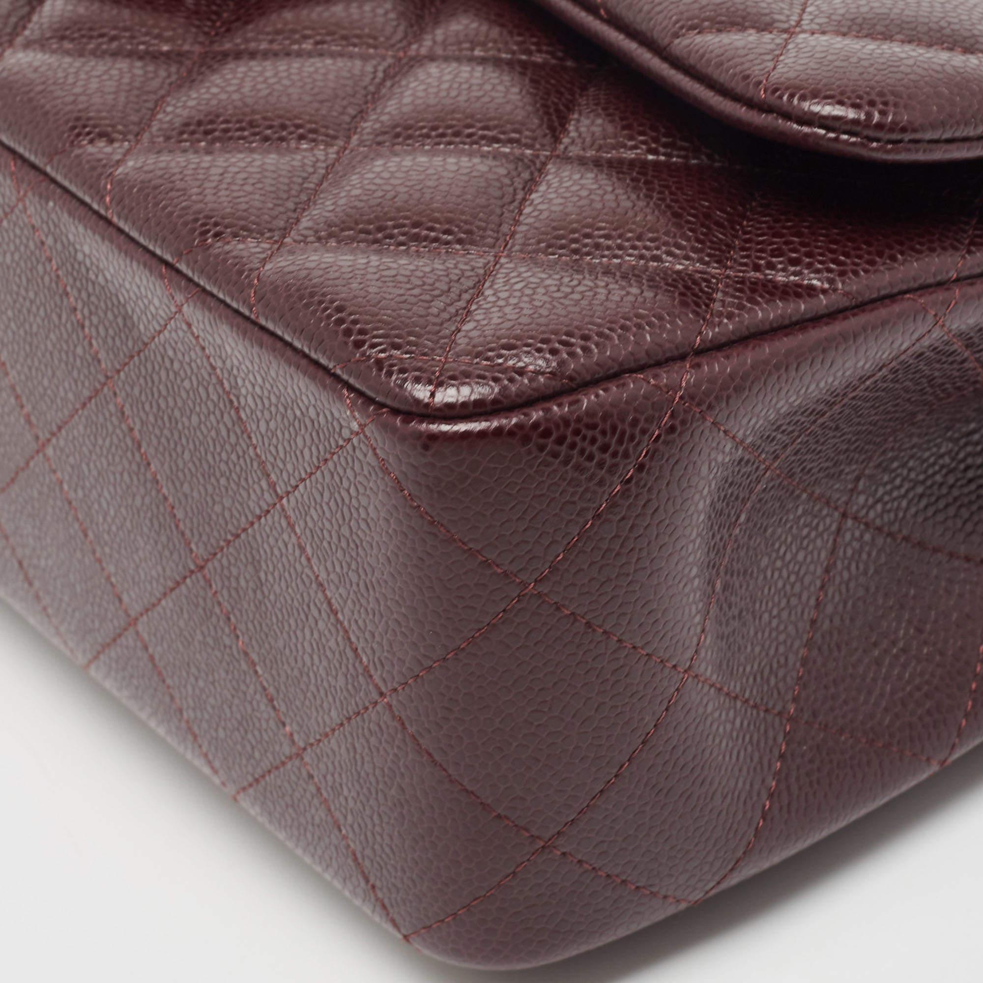 Women's Chanel Burgundy Quilted Caviar Leather Jumbo Classic Double Flap Bag