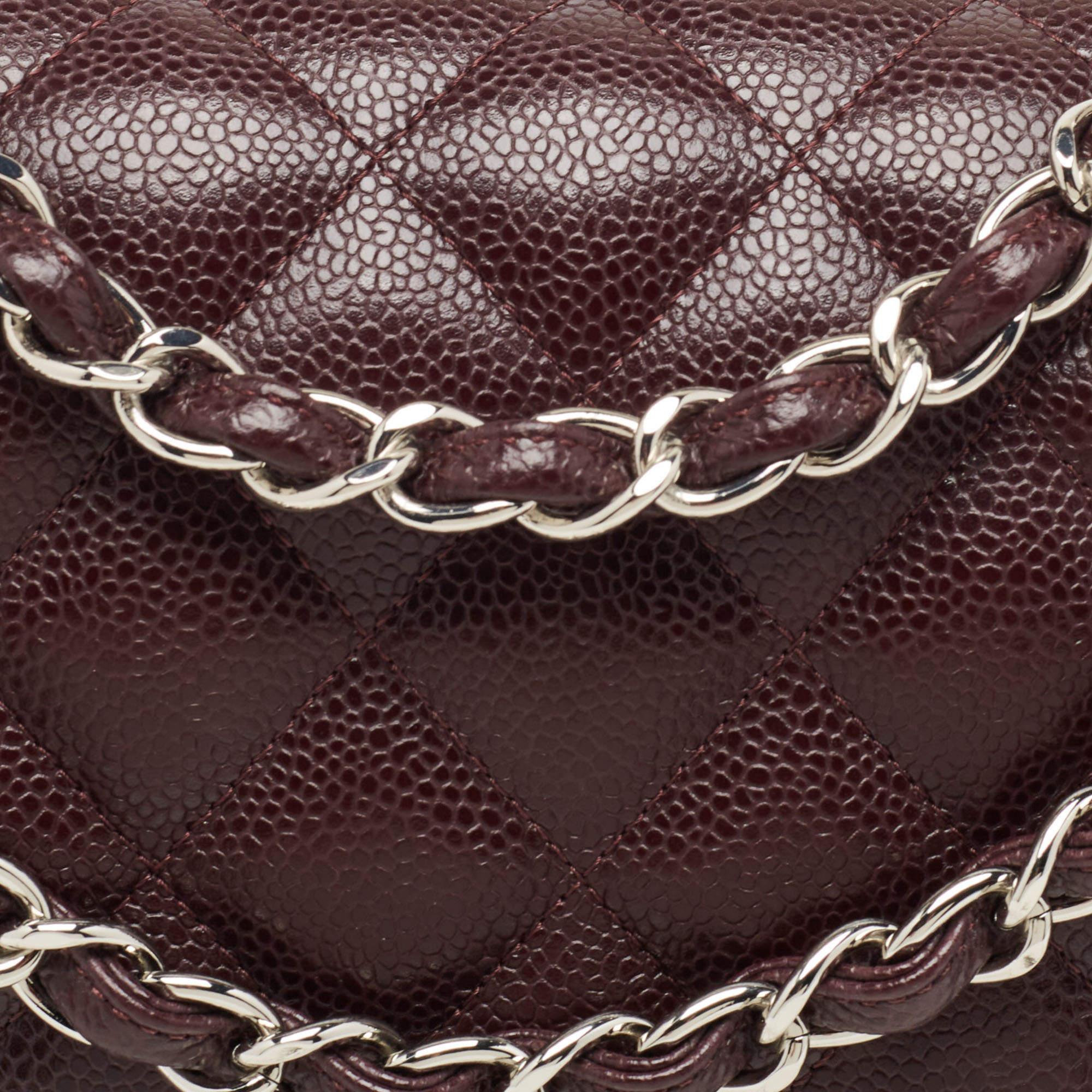 Chanel Burgundy Quilted Caviar Leather Jumbo Classic Double Flap Bag 3
