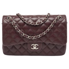 Chanel Burgundy Quilted Caviar Leather Jumbo Classic Double Flap Bag