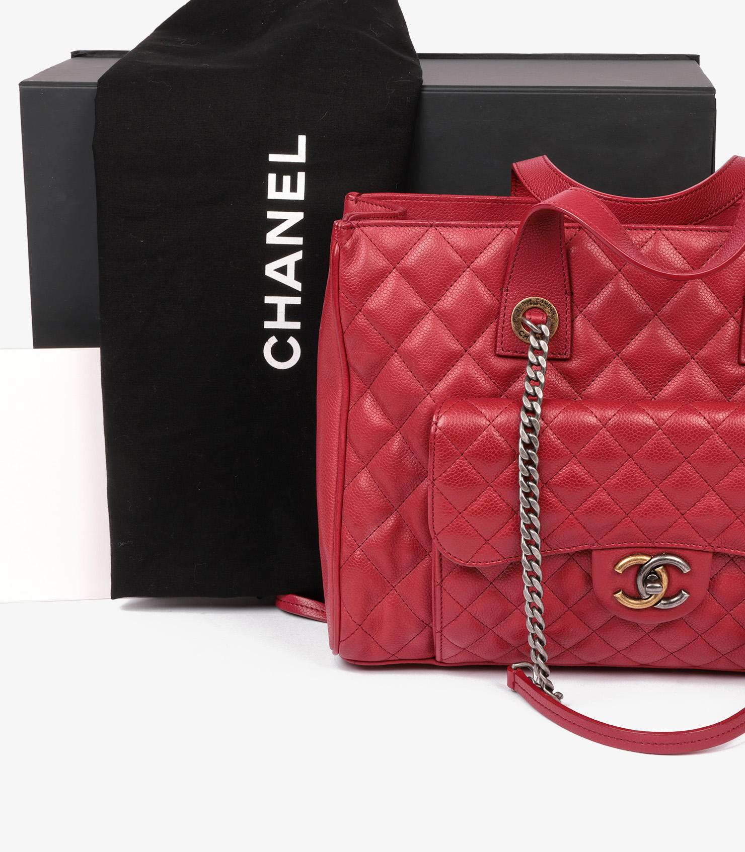 Chanel Burgundy Quilted Caviar Leather Large Casual Pocket Tote For Sale 6