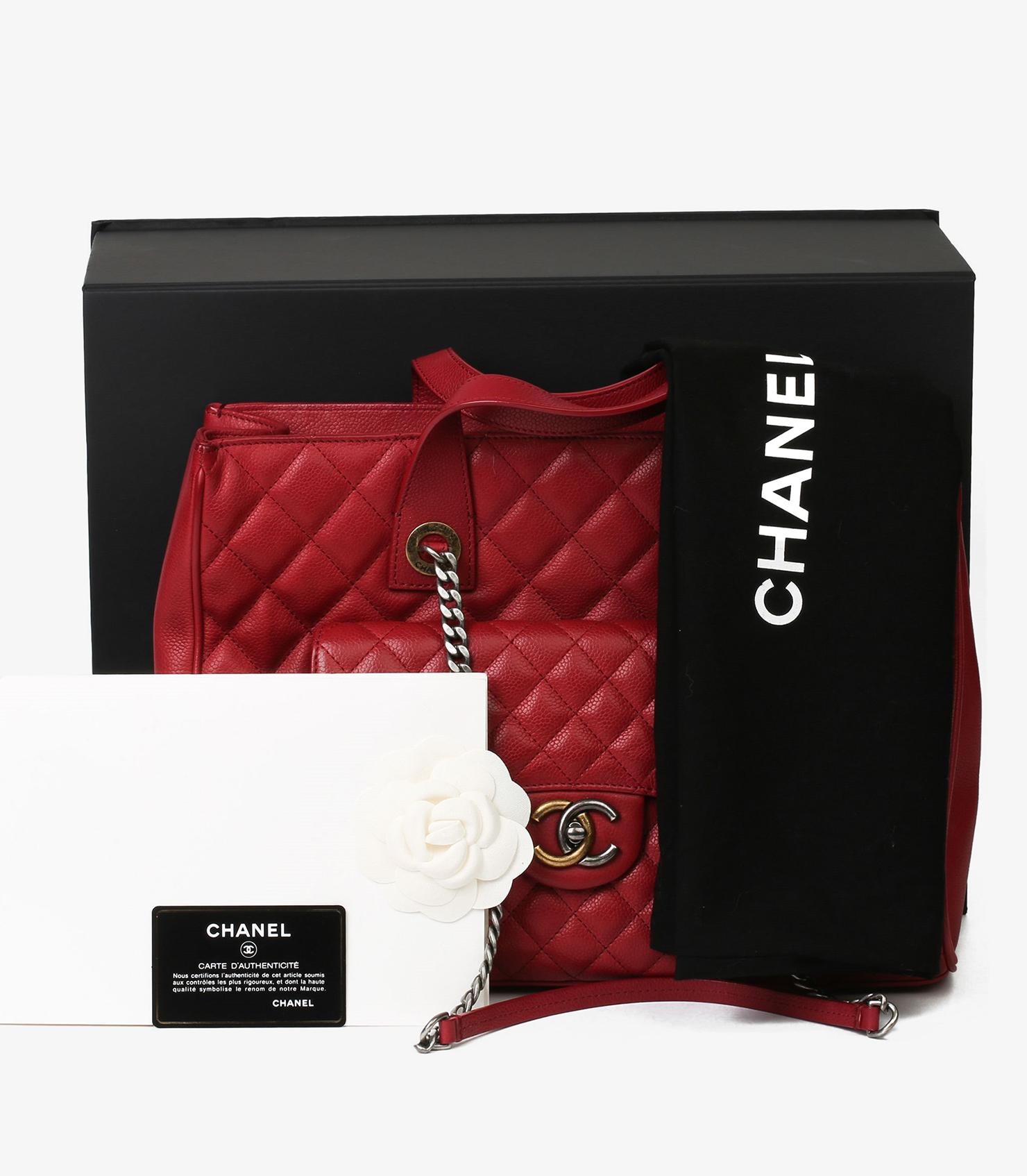Chanel Burgundy Quilted Caviar Leather Large Casual Pocket Tote For Sale 7