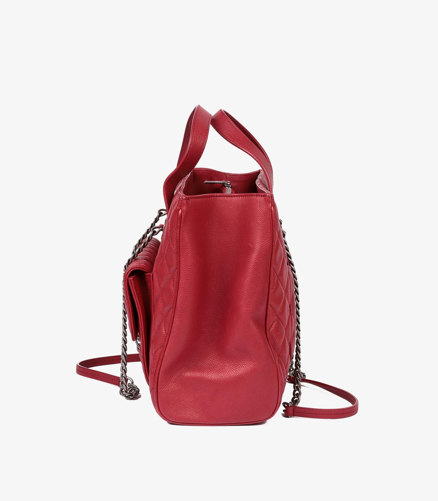 Women's or Men's Chanel Burgundy Quilted Caviar Leather Large Casual Pocket Tote For Sale